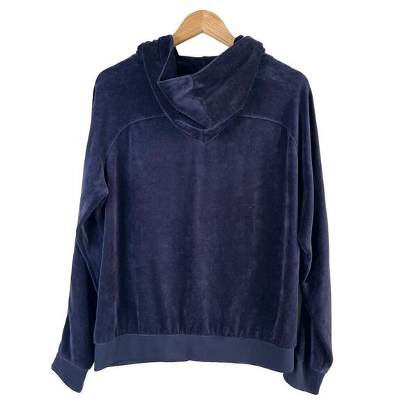 Juicy Couture Y2K Velvet Hoodie Track Jacket Bling Zipper Pull Tab Navy Blue, XL - Picture 10 of 11